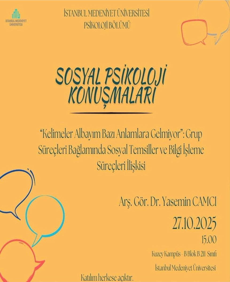 Bu dönem İMÜ Psikoloji Bölümü olarak bir konuşma dizisi düzenliyoruz. Her ay, insan ve topluma dair meseleler etrafında yürütülen güncel araştırmaları tartışmaya açacağız. 
Disiplinler arası bir perspektifle aslında alanında uzman bir konuk akademisyeni ağırlıyor olacağız.