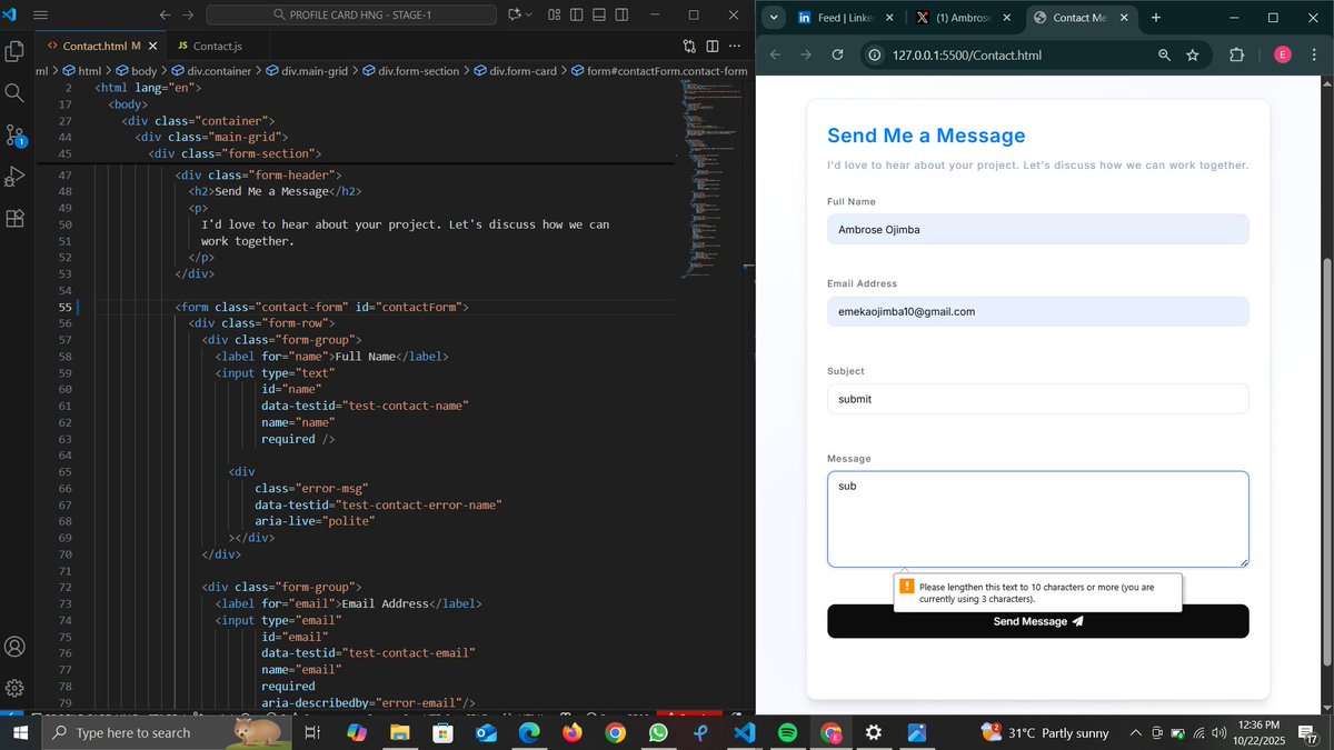 iamambrose_'s tweet image. Spent hours debugging my custom JS form validation, turns out the “bug” wasn’t in my code 😅 The browser’s default validation was blocking my logic. Lesson learned: add novalidate to your &lt;form&gt; if you want full control with custom JS validation! #WebDev #HTML #JavaScript #coding