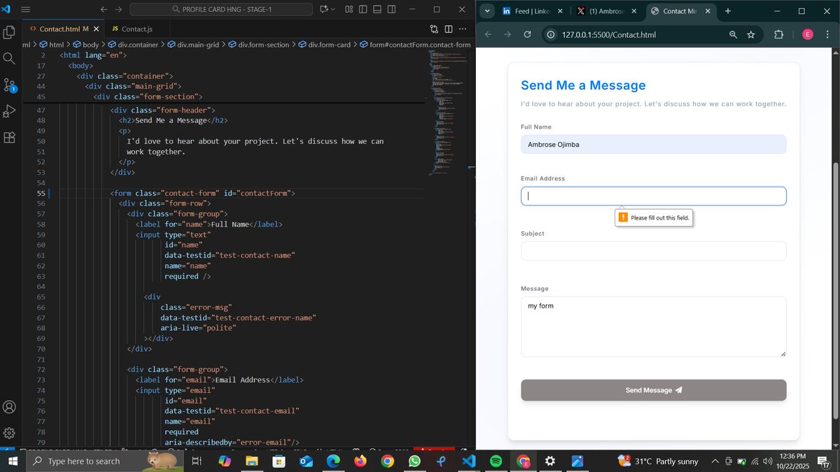 iamambrose_'s tweet image. Spent hours debugging my custom JS form validation, turns out the “bug” wasn’t in my code 😅 The browser’s default validation was blocking my logic. Lesson learned: add novalidate to your &lt;form&gt; if you want full control with custom JS validation! #WebDev #HTML #JavaScript #coding