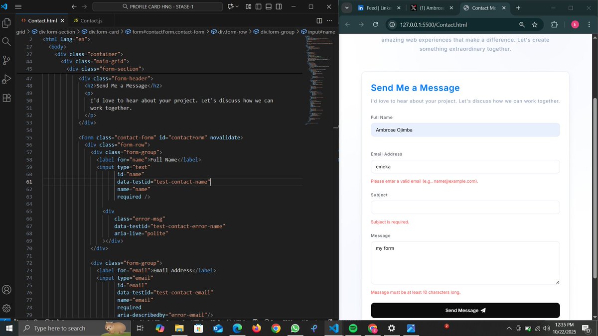 iamambrose_'s tweet image. Spent hours debugging my custom JS form validation, turns out the “bug” wasn’t in my code 😅 The browser’s default validation was blocking my logic. Lesson learned: add novalidate to your &lt;form&gt; if you want full control with custom JS validation! #WebDev #HTML #JavaScript #coding