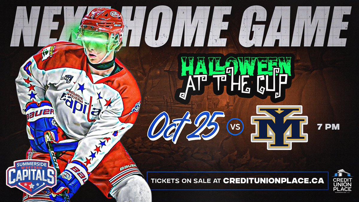 HALLOWEEN AT THE CUP! Saturday, October 25th vs the Yarmouth Mariners. We are encouraging fans to dress up and arrive early for the game! Players will be arriving between 4:30-5:00pm in costume.
Lots of activities planned. Tickets- ticketmaster.com/summerside-wes…