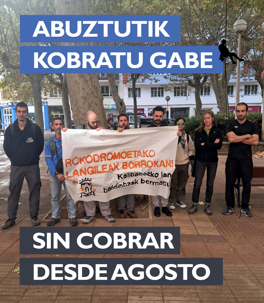 La plantilla de los rocódromos de #Gasteiz (PRISMA GLOBAL) se ha concentrado frente al Gobierno Vasco para denunciar que la llevan sin cobrar desde agosto.

¡Garantías de unas condiciones laborales de calidad ya!

Subcontratación = Subderechos

#RokodromoakBorrokan