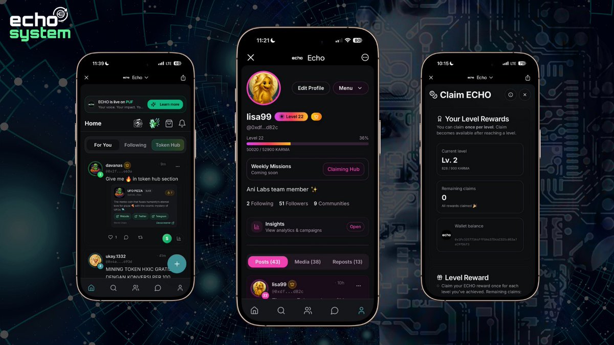 Echo App – the social media platform on Worldchain. Only real people, no bots. Collect karma, earn ECHO, and become part of the real ECHOsystem.

#web3 #worldchain