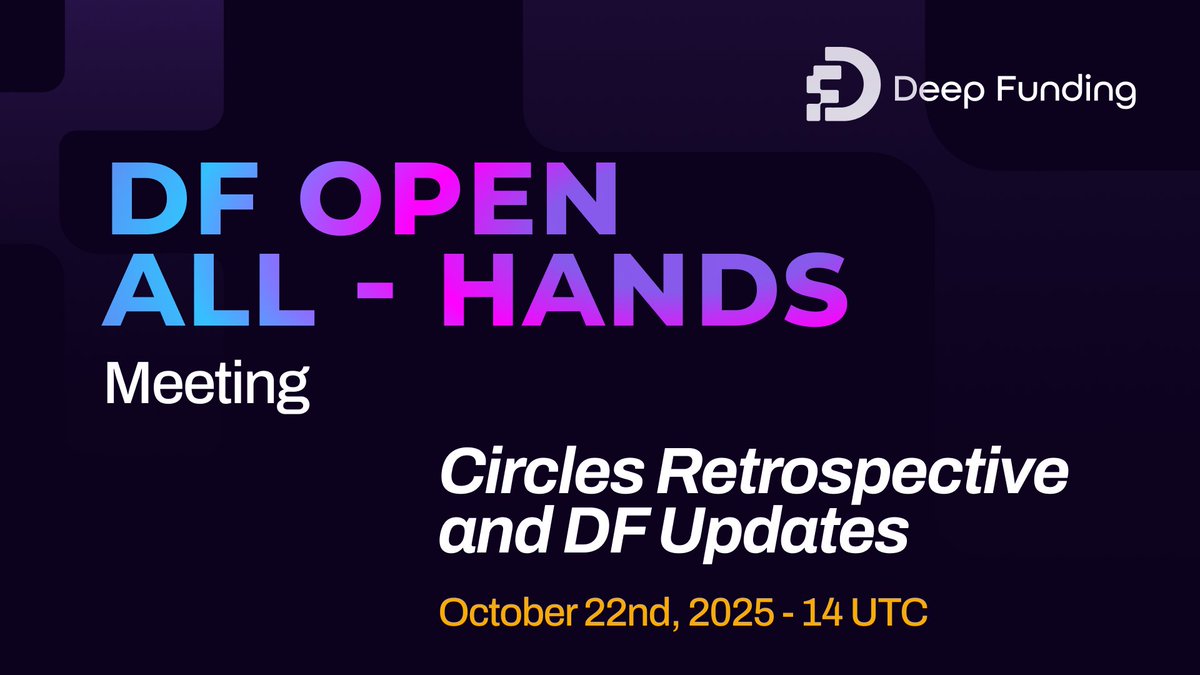 Dear Deep Funding and SingularityNET Community,
Invitation to Deep Funding Open All-Hands Meeting – October 22nd, 2025

We are pleased to invite you to this week’s Deep Funding Open All-Hands Meeting. It promises to be exciting and insightful, as circle coordinators will be