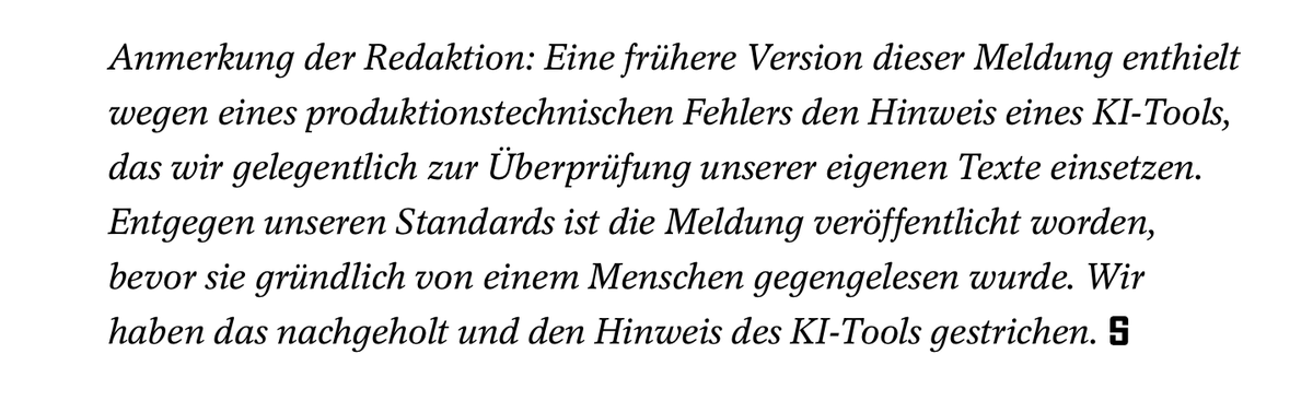 Meanwhile beim SPIEGEL: Sagen, was ist? Prompten, was ist! Fun Fact: Die Reaktion in der Fußnote fällt so beschämt wie bei einem Erstklässler aus, der beim Naschen vom Käsekuchen erwischt wurde. Bookmarken, einrahmen. In die Eingangshalle des Spiegelhauses hängen. 😁 
Gefunden
