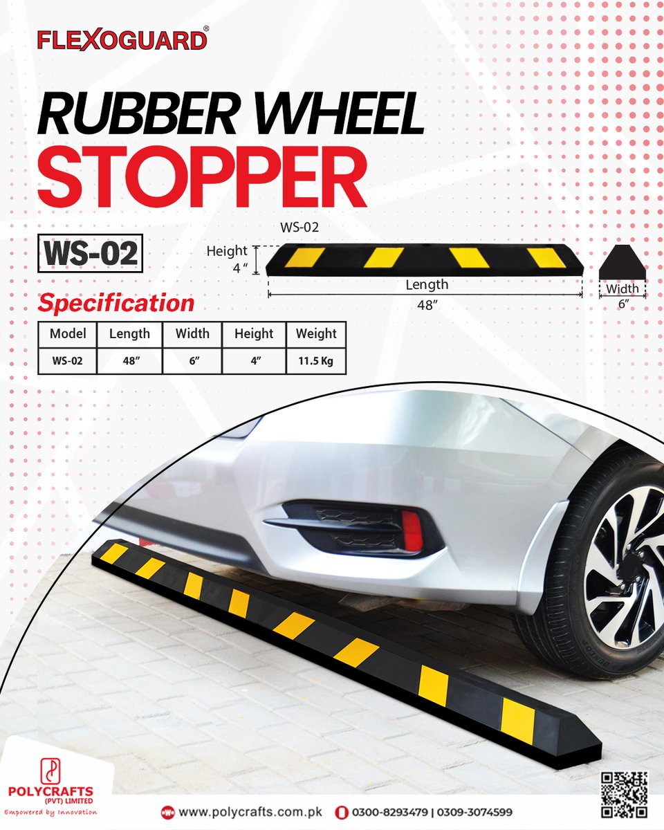 polycraftspvt's tweet image. Precision in parking starts with protection! The FlexoGuard WS-02 by Polycrafts ensures stability &amp;amp; safety for every vehicle — ideal for residential &amp;amp; commercial spaces.

Park smart. Park safe!

Buy Now! polycrafts.com.pk/product/wheel-…

#ParkingSafety #WheelStopper #SafeParking #Safety