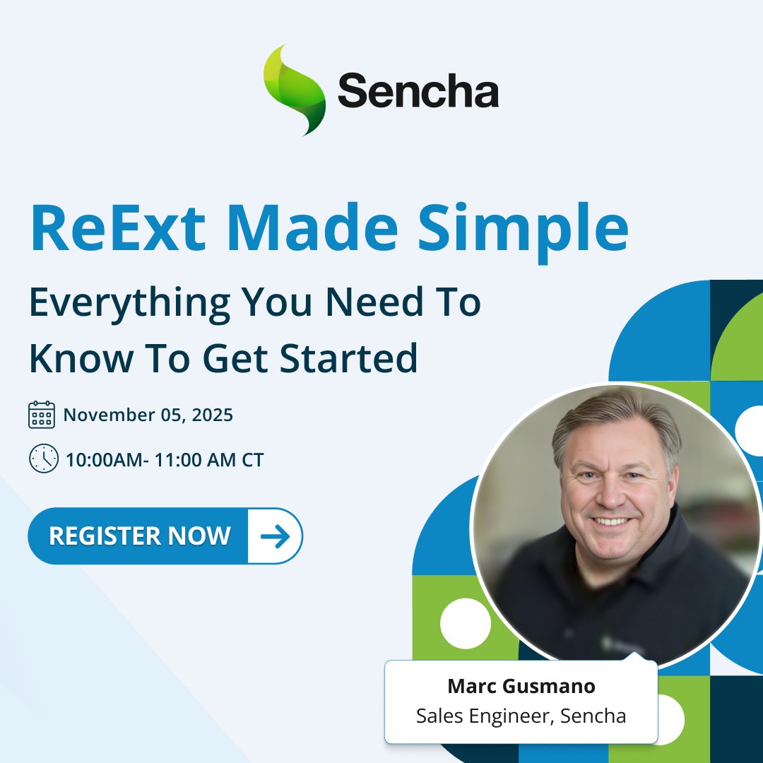 Sencha's tweet image. See how fast you can go from setup → your first project in our live session.

💡 Unlock new dev skills today → bit.ly/47rSczZ
 
#Sencha #ReactDevelopment #FrontendTools #Webinar