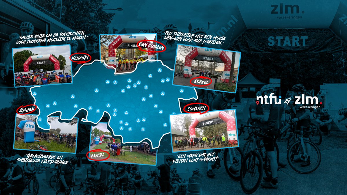 De samenwerking tussen ZLM verzekeringen en de <a href="/NTFU/">NTFU Wielersportbond</a> wordt verlengd tot en met 2026!

57 toertochten✅
30.000 deelnemers✅
Gemiddelde waardering: 8,6⭐

Met financiële steun én materiaal op locatie zorgen we samen voor een nog professionelere toertochtbeleving in Brabant.
