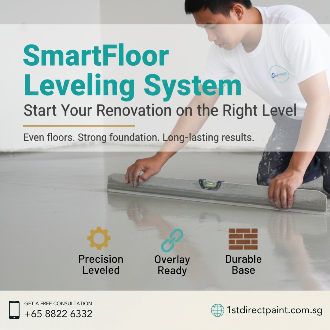 1stdirectpaint's tweet image. A strong finish starts with a smooth base.
Our Smart Floor Levelling System ensures every surface stays flat, strong, and durable.

#SmartFloor #LevelingSystem #1stDirectPaint #SingaporeInteriors