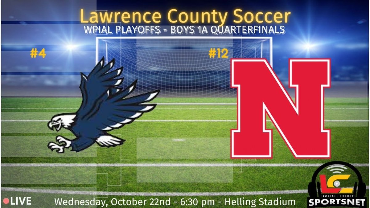 LCSportsNet's tweet photo. #WPIAL Boys Soccer - 1A Quarterfinals
#4 Beaver County Christian Eagles (15-2-0)
#12 Neshannock Lancers (14-4-1)
⚽️@Nesh_Sports #BCCS
🏟Helling Stadium, Ellwood City
🕰630p
🎥WATCH LIVE on LCSN FOR FREE courtesy of @LawCountyCAP
📱Also on FB Live / X / @TribLiveHSSN
🎙@JaredTBarton @LeeBobSports
💻 https://t.co/VTIhhL42IX .