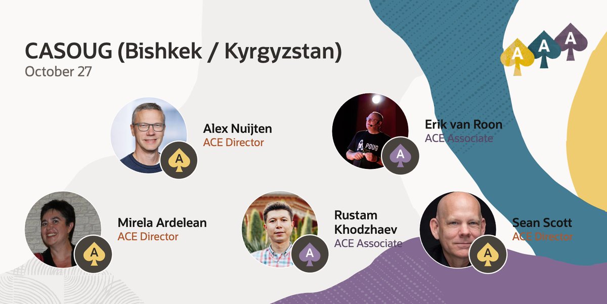 oracleace's tweet image. Oracle ACEs will be sharing their expertise at CASOUG in Bishkek, Kyrgyzstan on October 27—a stop on the EMEA Tour! 🌍💡 Don’t miss this opportunity to connect with leading experts and the local Oracle community. 

Find event details and registration info:
🔗…