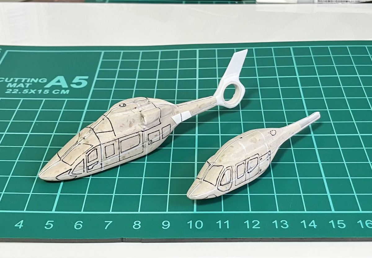 1/144でH160とベル429を作ります。
H160はドーファンの後継機とのことですが、AW139並みの大きさで、スケールがあっているのか不安になるサイズ感です…
#144スケモ