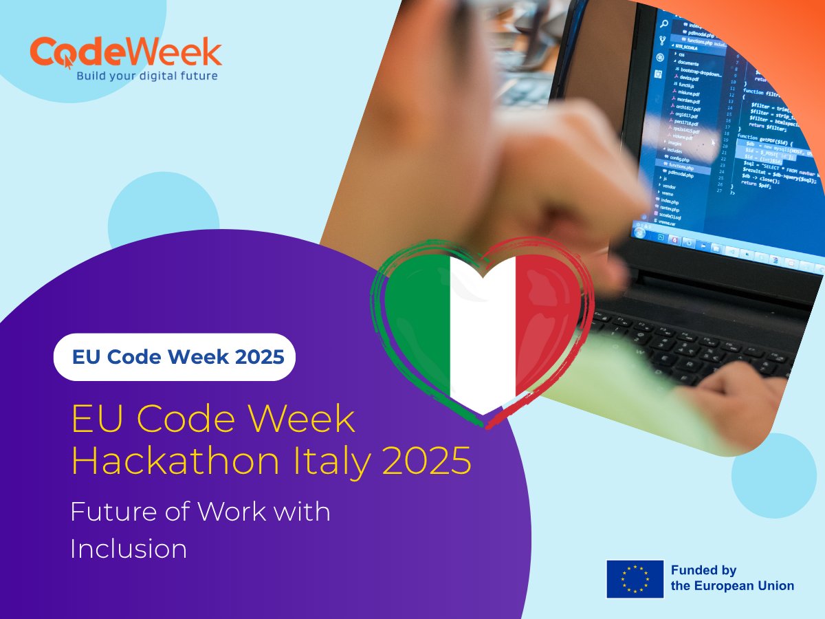 CodeWeekEU's tweet image. 🚀 EU Code Week Hackathon Italy 2025! Florence 25–26 Oct | Turin 4–5 Dec. Students, teachers & companies tackle real-world challenges with AI & inclusive design.
🔗 ow.ly/wy2e50X7H36
#EUCodeWeek #Hackathon #DigitalSkills