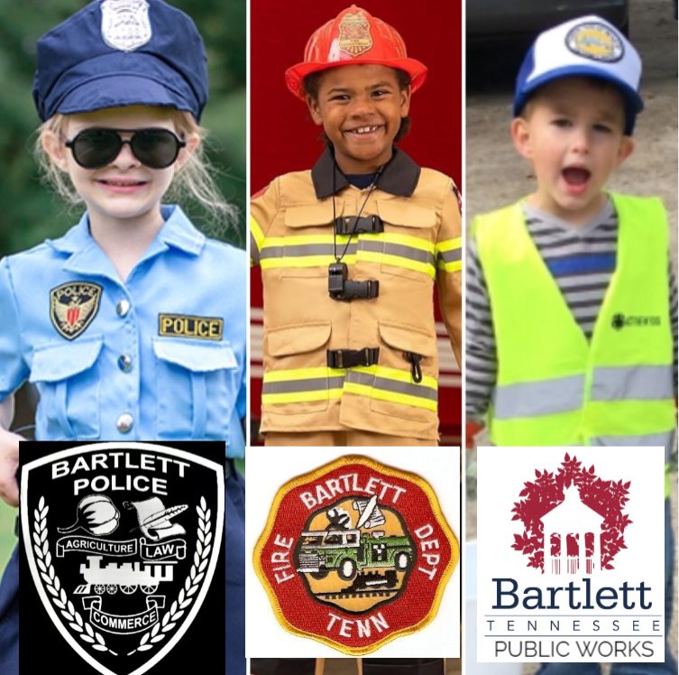I heard from a completely reliable source this morning that the hottest Halloween costumes of the year are BARTLETT POLICE Officer, Bartlett Firefighter, and Bartlett Public Works Driver II. You can dress up as cat or a cowboy or whatever, but your best bet is right here.