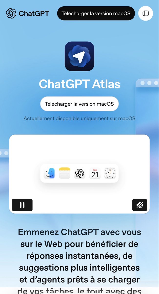 🚀 Et si votre navigateur comprenait enfin ce que vous lisez ?
OpenAI vient de lancer ChatGPT Atlas, un navigateur web piloté par IA.
Ce n’est pas un Chrome bis, mais un copilote intelligent capable d’analyser, résumer… et même agir directement sur le web. 🤯

Atlas marque une