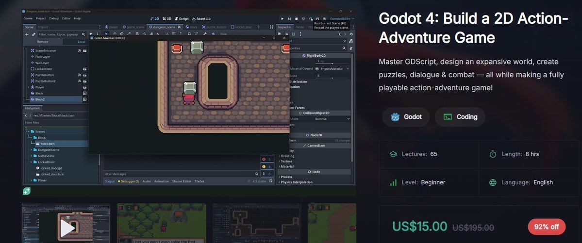 Jambuckett's tweet image. I cannot sing enough praise for this course
Everything I've made has been built off of this course
An amazing foundation of #godotengine with lots of opportunity to build from for anyone wanting to make games
@GameDevTV
#gamedevtv #coursereveiew #gamedev