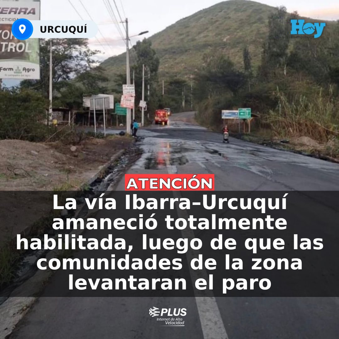 #URGENTE | Tras una reunión que se extendió hasta la madrugada, las comunidades de la zona de #Imantag, en #Cotacachi, que mantenían bloqueada la vía de acceso a #Urcuquí en el sector de #Coñaquí, decidieron poner fin al paro y habilitar completamente las vías.

La vía principal