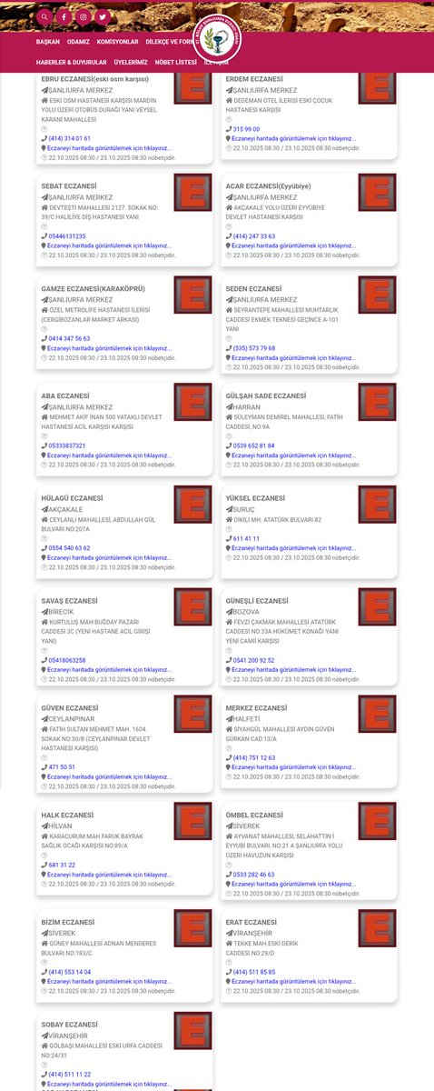 ŞANLIURFA NÖBETÇİ ECZANELERİMİZ YARIN SAAT 08:30 KADAR HİZMET VERECEKTİR GEÇMİŞ OLSUN ACİL ŞİFALAR DİLERİZ...