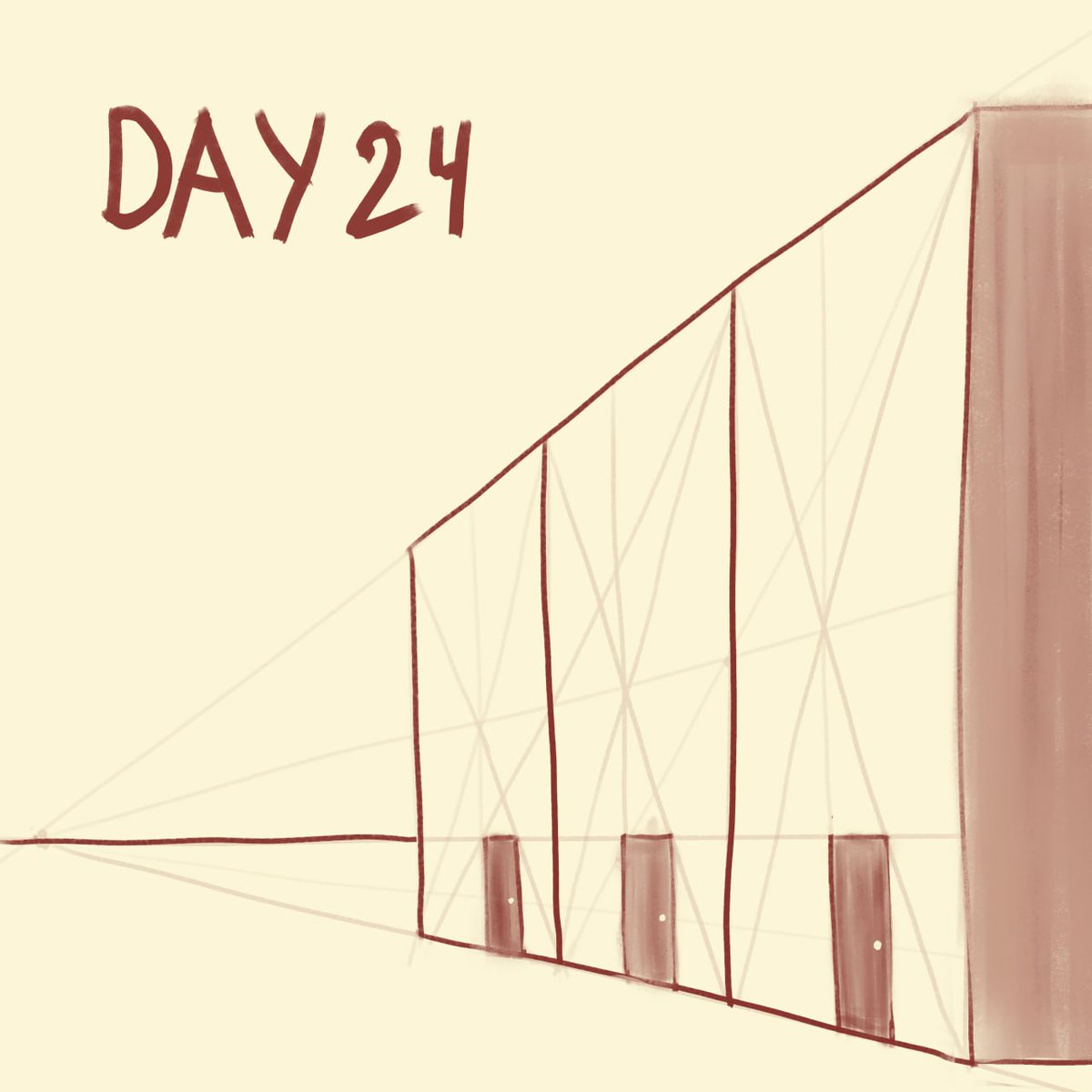 grunych's tweet image. 24 день, сьогодні треба було 3 типу будівлі, однакового розміру, в 1 точковій перспективі зробити.
#learntodrawin30days #украрт