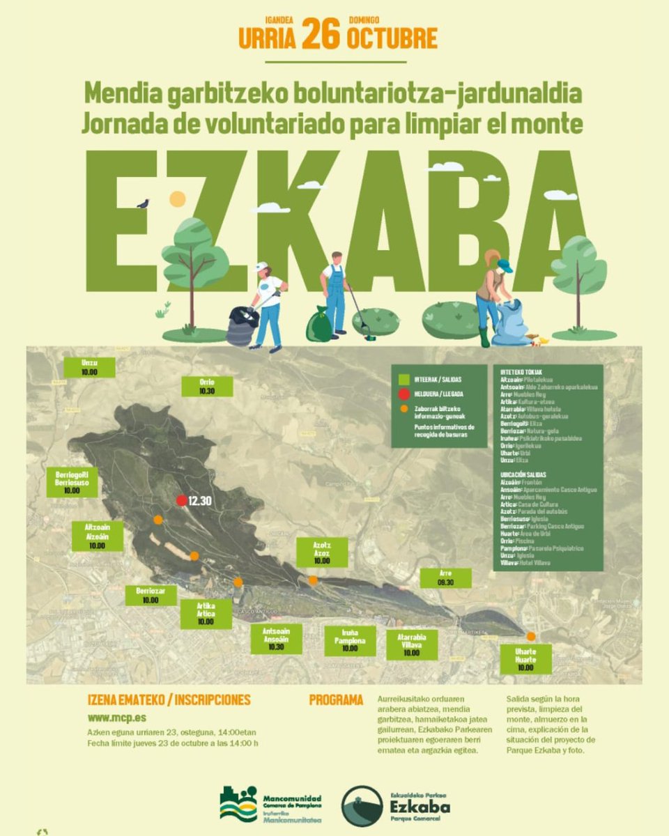 🌳🗑️ Ezkaba mendia garbitzeko boluntariotza-jardunaldia

Izena emateko epea urriaren 23an amaituko da, 14:00etan.

Animatu!

🌳🗑️ Jornada de voluntariado para limpiar el monte Ezkaba.

El plazo de inscripción finaliza el jueves 23 de octubre, a las 14:00 h.

¡Anímate!

#uharte