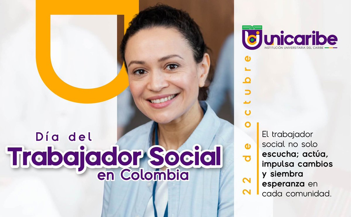 🗓☝️Es el día de celebrar a nuestros trabajadores sociales y estudiantes del programa por su vocación de servicio y amor por las comunidades.

🟪🟨🟩En UNICARIBE formamos profesionales que transforman vidas desde la empatía y el compromiso social.
🙋‍♀️🙋🙋‍♂️💛👪