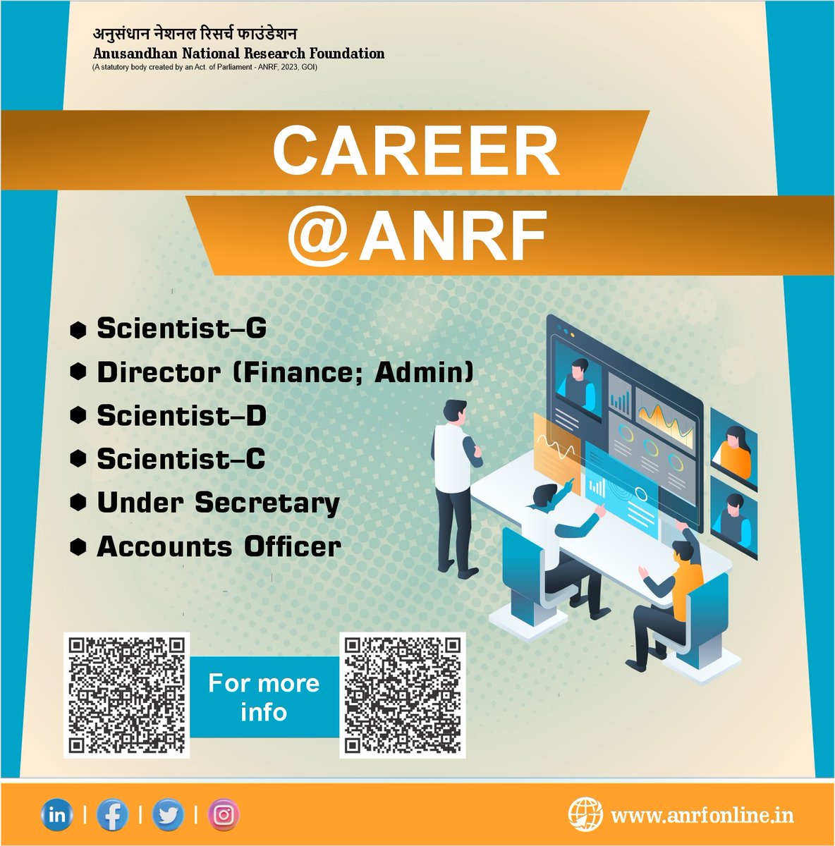 Careers @ANRF

#ANRFIndia invites applications from eligible candidates for various positions. 

For more information on eligibility, mode of hiring, &amp; other details, visit:

serb.gov.in/assets/pdf/Det…

serb.gov.in/assets/pdf/Det…

#CareerOpportunity #Hiring