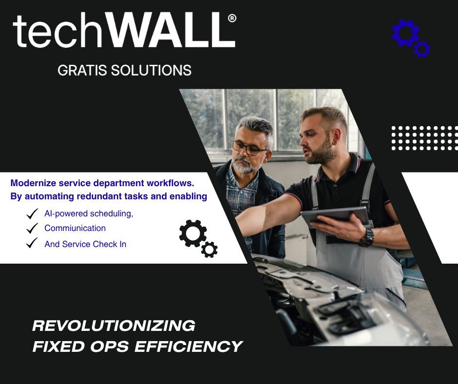 autoWALL's tweet image. Transform your service department with techWALL — streamlining scheduling, communication, and service check-ins through advanced AI automation. Modernize your workflows, eliminate redundant tasks, and take fixed ops efficiency to the next level.  
gratistech.com/techwall