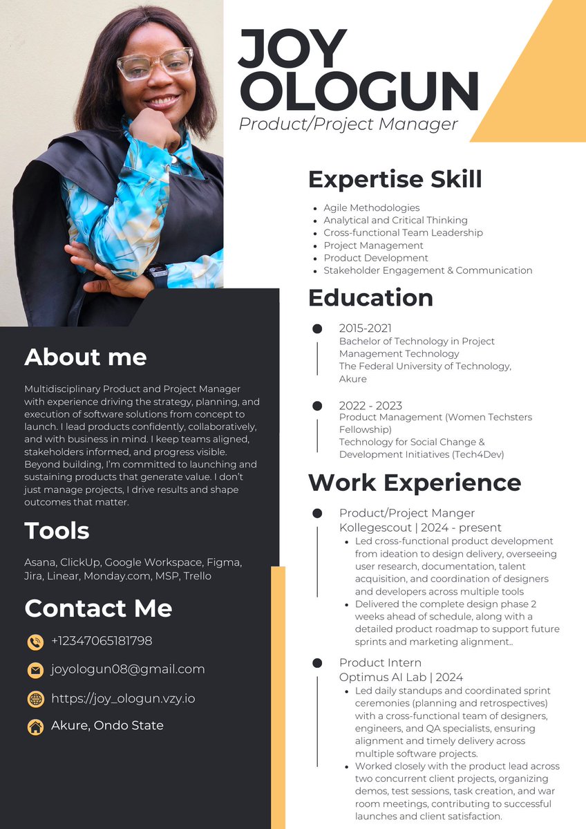 joyologun2's tweet image. JAMA - Jack and Master in all
You can trust me with your projects. Whether it’s managing complex operations as a project manager, building meaningful digital experiences as a product manager, or bringing magic to your events - birthdays, proposals, weddings, vow renewals,&concert