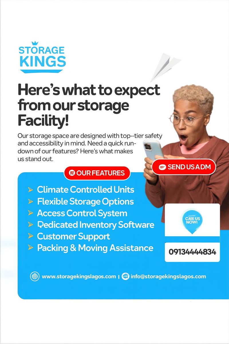 KingsLagos's tweet image. ✨ Experience storage made simple with Storage Kings!
From climate-controlled units to expert packing and moving assistance — we’ve got your items covered, literally. 👑
📦 Safe. Secure. Stress-free.
#StorageKings #StorageMadeEasy #LagosBusiness #SafeStorage