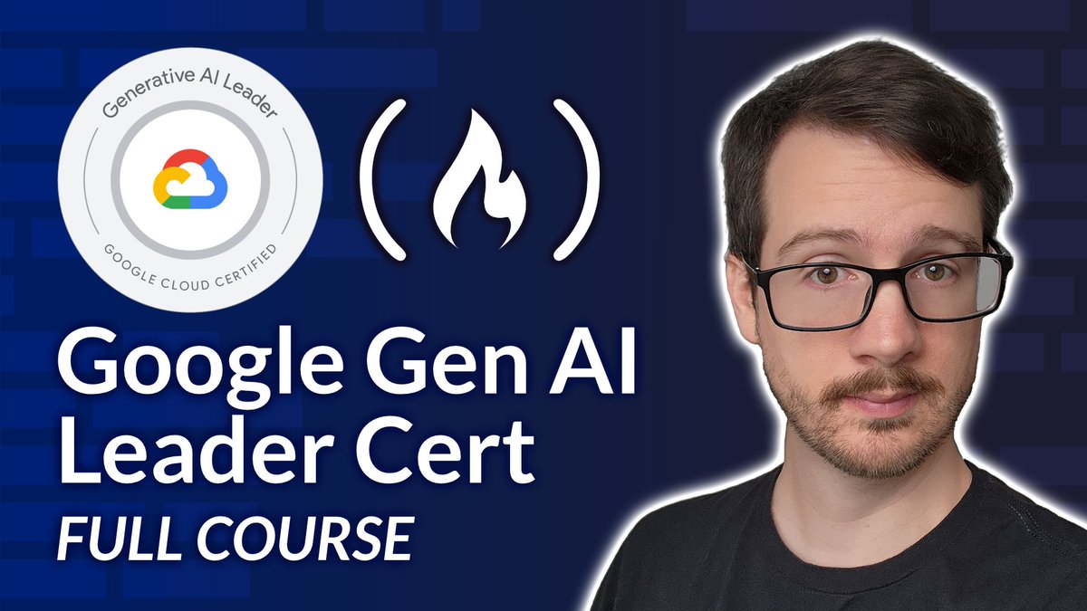 freeCodeCamp's tweet image. Google has a new Generative AI Leader Certification you can get to show you know how to effectively and responsibly use GenAI in business settings.
And in this course, @andrewbrown helps you study and prepare for the exam.
He'll give you a business-level understanding of Google…