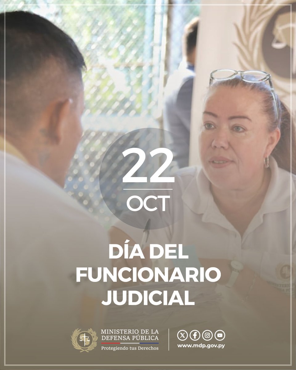 MDP_py's tweet image. ⚖️El @MDP_py saluda a todos los funcionarios judiciales; pieza fundamental en la estructura de la institución, instándolos siempre a renovar el compromiso de brindar un servicio de calidad que garantice el acceso a la justicia de todas las personas.
#DíaDelFuncionarioJudicial