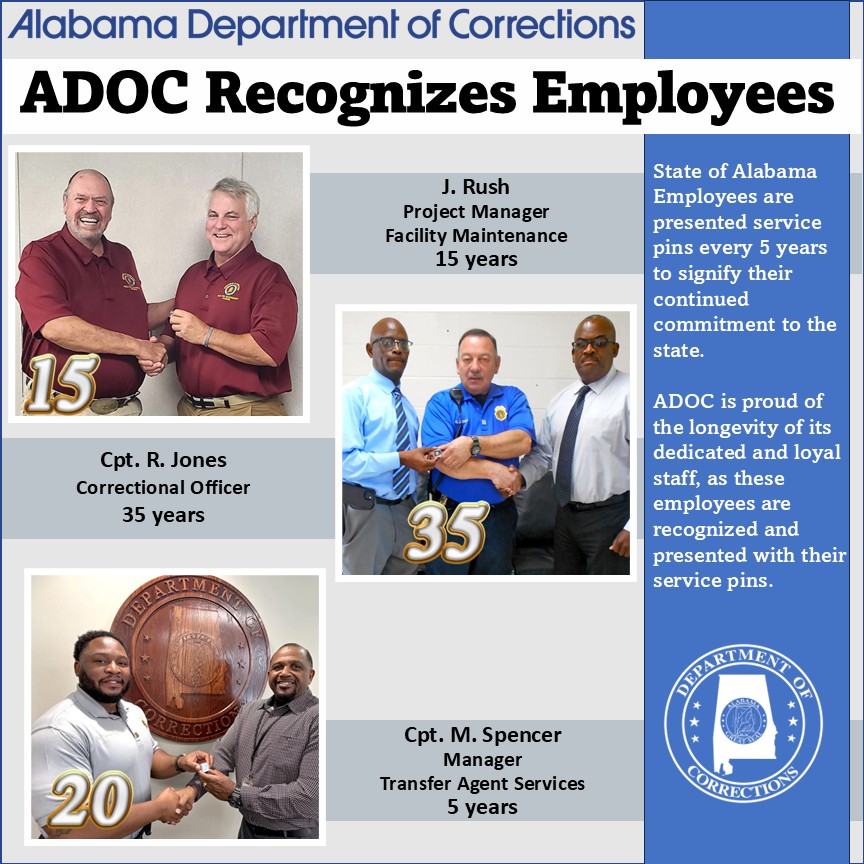 State of Alabama Employees are presented service pins every 5 years to signify their continued commitment. #ADOC is proud of the longevity of its dedicated and loyal staff. adocjob.us #hiring #employment #careers