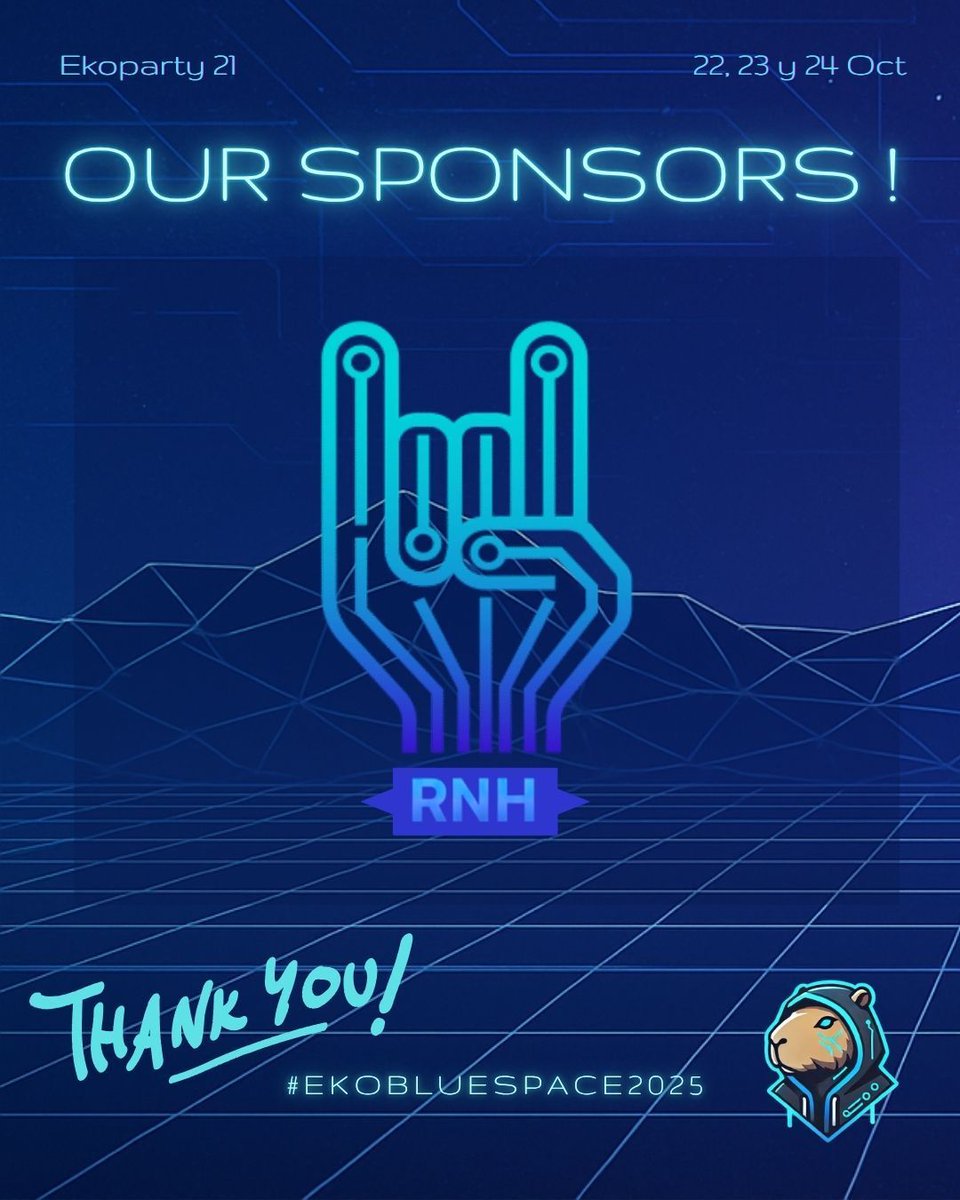 BlueSpaceSec's tweet image. 💙 ¡Rock N Hack se suma como sponsor de BlueSpace en esta EKOPARTY! 💙
Un proyecto comunitario dedicado a compartir conocimiento, y crear soluciones colectivas para un entorno digital más seguro. 🎸💻
🔗 rnh.com.ar
#EKO2025 #Bluespace #cybersecurity @rnhidalgo