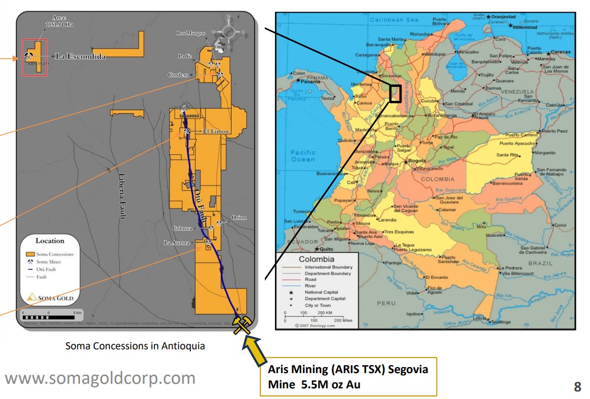 SomaGoldCorp's tweet image. 📍 Strategically positioned along the prolific OTÚ Fault in Antioquia, Colombia — a proven gold-bearing structure that also hosts Aris Mining’s 5.5M oz Segovia operation.
🔑 Our key assets include:
• Nechi Mine
• El Limon Mine
• Escondida
• Machuca Aurora
• Cordero & El…