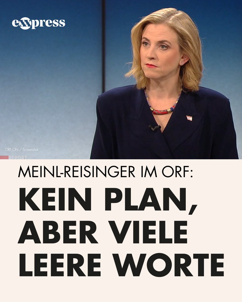 Beate Meinl-Reisinger im ORF-„Report“: viele Worte, null Konzept. Zur Sicherheit Österreichs hatte die NEOS-Chefin – trotz mehrfacher Nachfrage – keinen Plan, nur Phrasen. Mehr dazu im Artikel: exxpress.at/politik/meinl-…