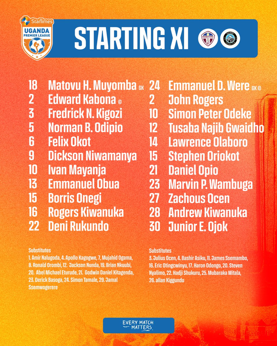 UPL's tweet photo. Team news 🗞️
Maroons FC vs Calvary FC
#MARCAL | #StarTimesUPL https://t.co/mj3U6UEom7