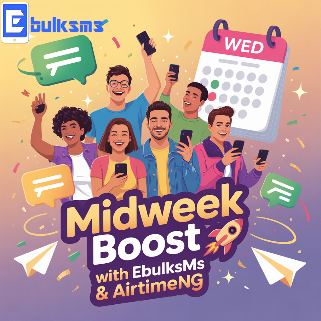 EBulksms's tweet image. ☀️ Midweek Boost with EbulkSMS &amp;amp; AirtimeNG 🚀

Turn up the midweek energy! Send messages, top up airtime in seconds, and keep the conversation flowing. 😎📲

#EbulkSMS #AirtimeNG #WednesdayVibes #MidweekEnergy Congratulations to Me #MessageMagic