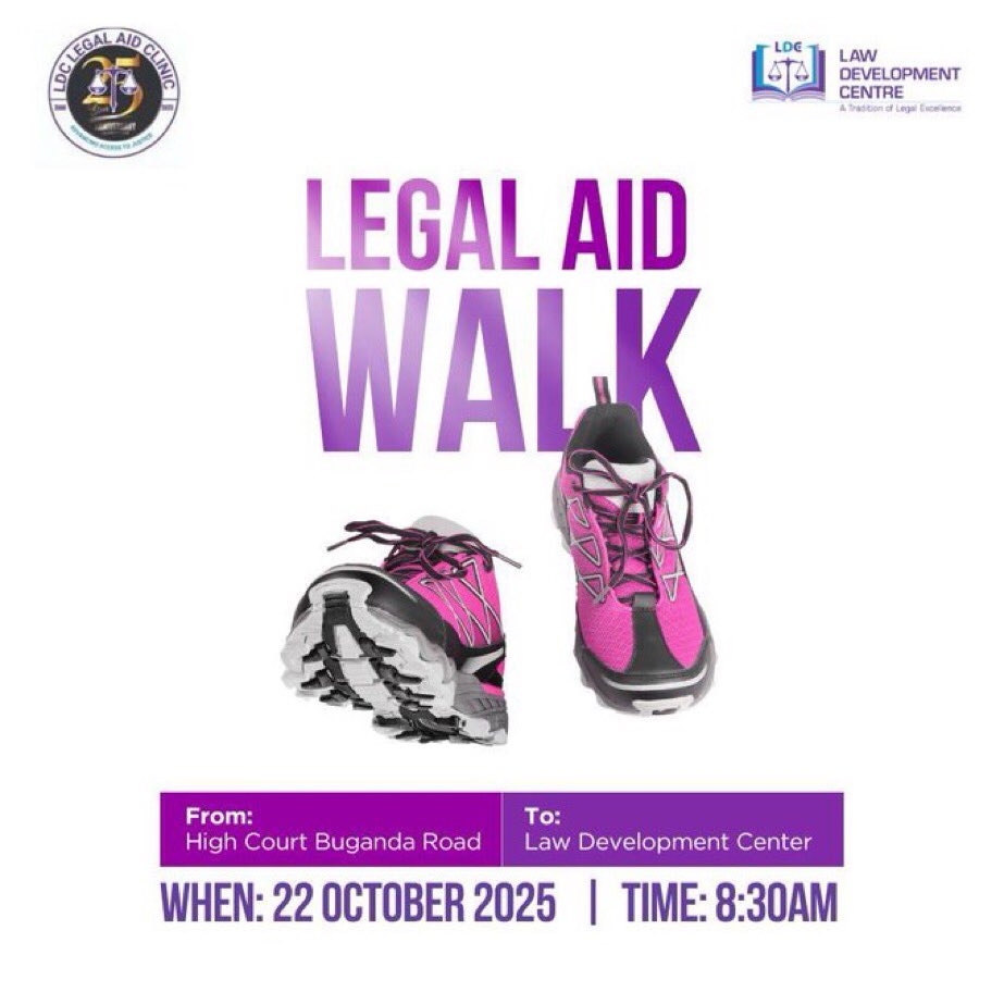 vanmarcus14's tweet photo. Legal Aid Walk happened today, October 22, 2025, at 8:30 AM! 
It started at the High Court on Buganda Road and ended at the Law Development Center. 😎

Hon. Lady Justice Irene Mulyagonja was the Chief Walker  leading the way.

#LegalAidOpenDay
#LegalAidWalk https://t.co/cj0Z4gYNwZ