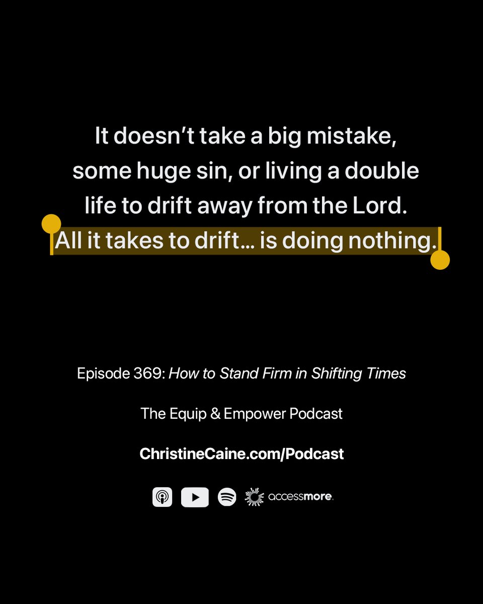 ChristineCaine's tweet photo. Ever felt like your faith was slipping without you even realizing it? 🚩

Drifting doesn’t always happen with rebellion—it happens with neglect. In this week’s episode, we’re focusing on how to recognize the signs of spiritual drift and how to stay anchored in Christ no matter how strong the cultural currents. 
 
🎧 Join me for Equip & Empower Episode 369: How to Stand Firm in Shifting Times
🔗 https://t.co/Y004wl4THI