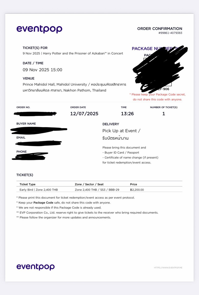 ส่งต่อบัตรรอบวันที่ 9 Nov รอบ 15.00 ด่วนนนน 2,000 ก็เอาละติดไปต่างประเทศงับ นัดรับสยามได้ #HarryPotterinConcert