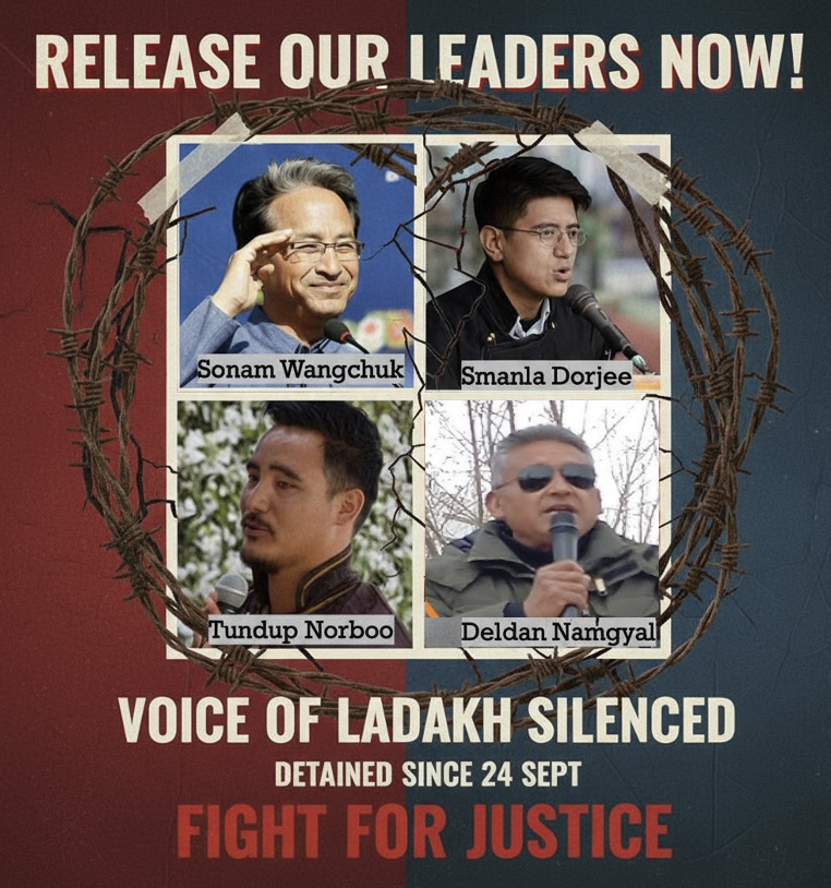 rigzen_norbu's tweet photo. It's been too long! Our main leaders and people voice @Wangchuk, @smanladakh , @NubuTundup  @deidankobet are still detained for standing up for Ladakh’s rights, people, and environment. They are the voice of truth, not criminals! Stand with them, speak up, and demand justice! Raise your voice to Release our Leaders Now and let the Voice of Ladakh be heard!
#ladakh #ladakhprotests #standwithsonamwangchuk