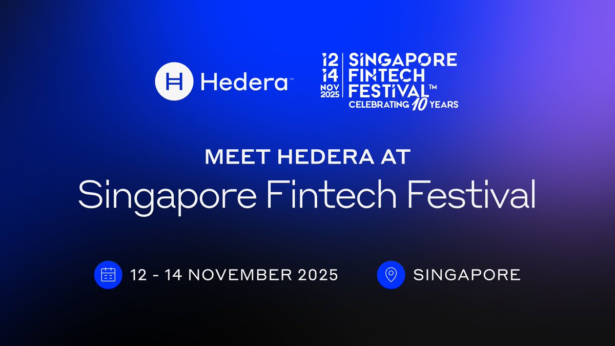 hedera's tweet image. Join Hedera at @sgfintechfest! 🇸🇬
Discover how Hedera is shaping the future of digital finance, from tokenization & instant payments to AI & digital identity.
💡 Explore HashSphere, the private network powered by Hedera.
🤝 Meet Hedera experts at booth 4H11 (Hall 4)
🎤 Catch…