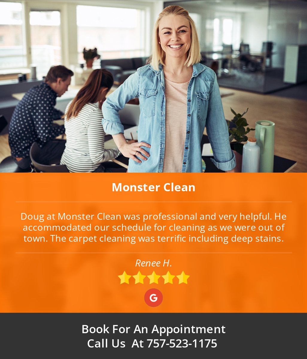 MonsterCleanVA's tweet image. 5 Star: Renee H. "Doug at Monster Clean was professional and very helpful. He accommodated our..."