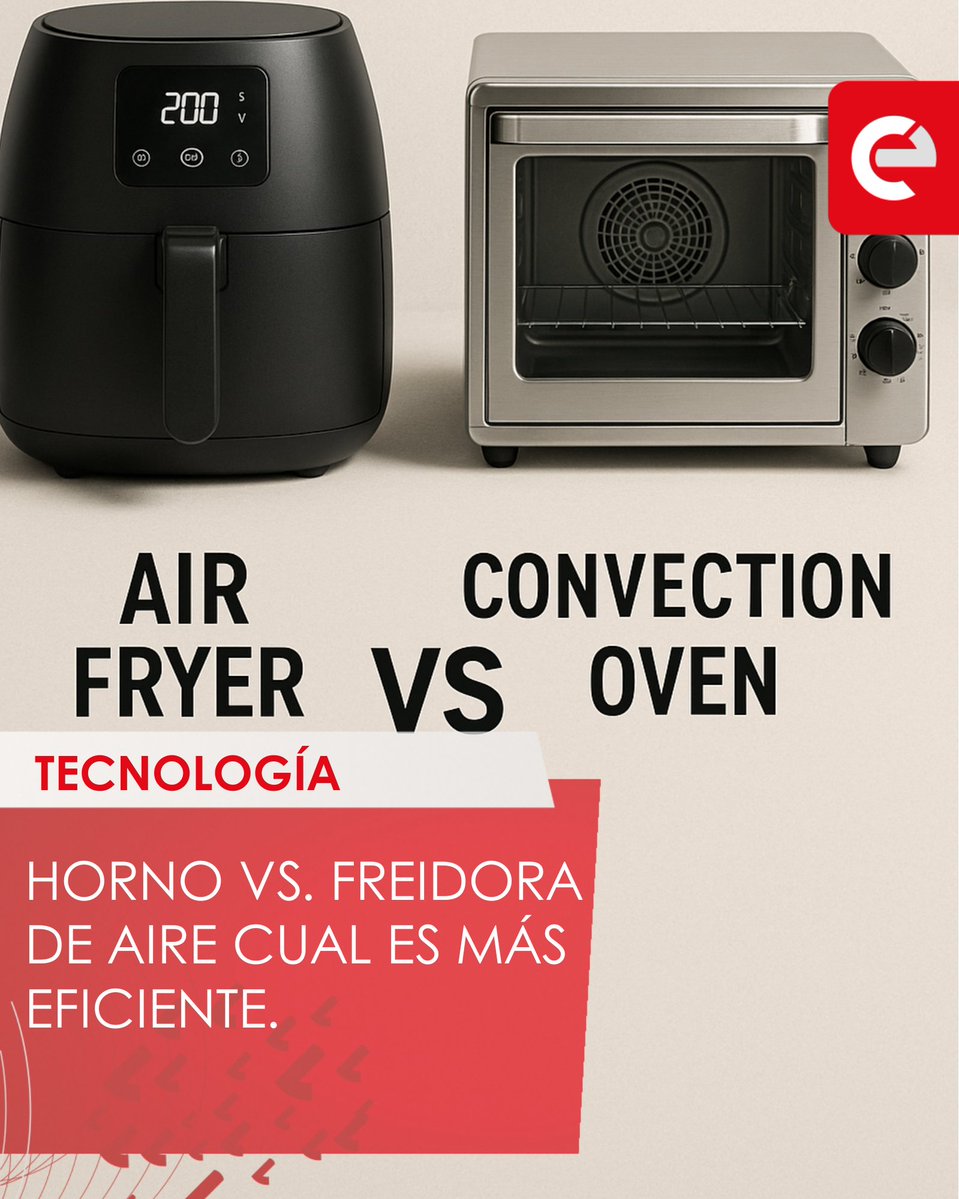 canal_e_py's tweet image. Una pregunta que todos nos hacemos en algún momento ( y muchos aún se hacen ) es si es más eficiente usar una freidora de aire o un horno.
La respuesta no es tan directa como parece, si bien a primeras impresiones una freidora de aire es más eficiente, esto varía de acuerdo al…