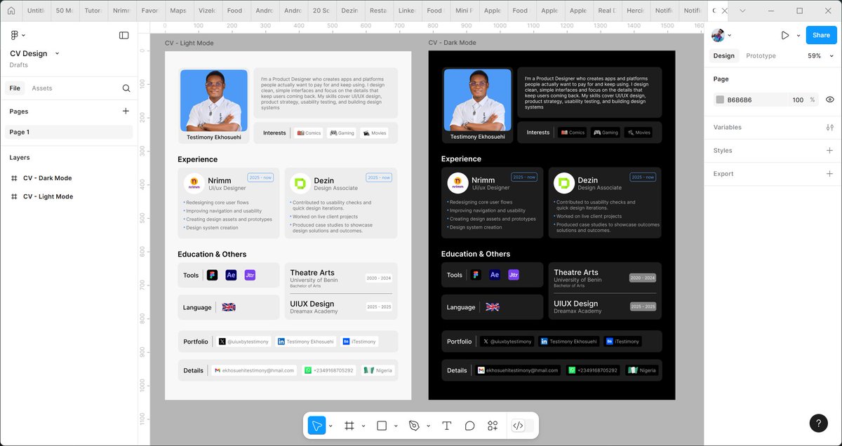 uiuxbytestimony's tweet image. 🎁 FREE CV Template Giveaway! 🎁

A lot of you asked for it, so here it is, the editable Figma file for this CV

Available for 24 hours only!

Want it? 👇
1️⃣ Like + Repost
2️⃣ Follow @uiuxbytestimony
3️⃣ Comment “CV” 

(Make sure you’re following so I can DM you the link)

(Ps: I…