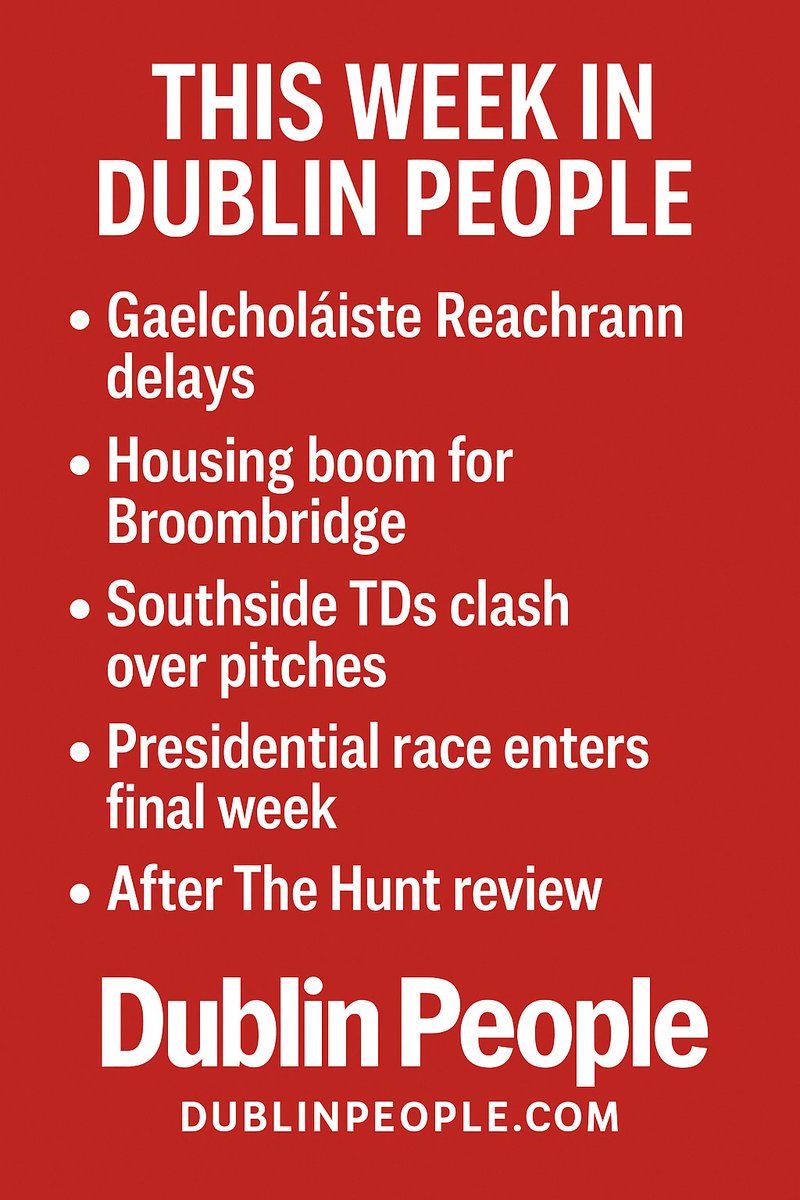 This week in Dublin People 🗞️
🏫 Gaelcholáiste Reachrann still without permanent home
🏘️ Housing boom planned for Broombridge
🌿 Councillors clash over SDCC pitch plans
🇮🇪 Presidential race enters final week
🎬 After The Hunt review
Read ⬇️
mailchi.mp/dublinpeople/d…