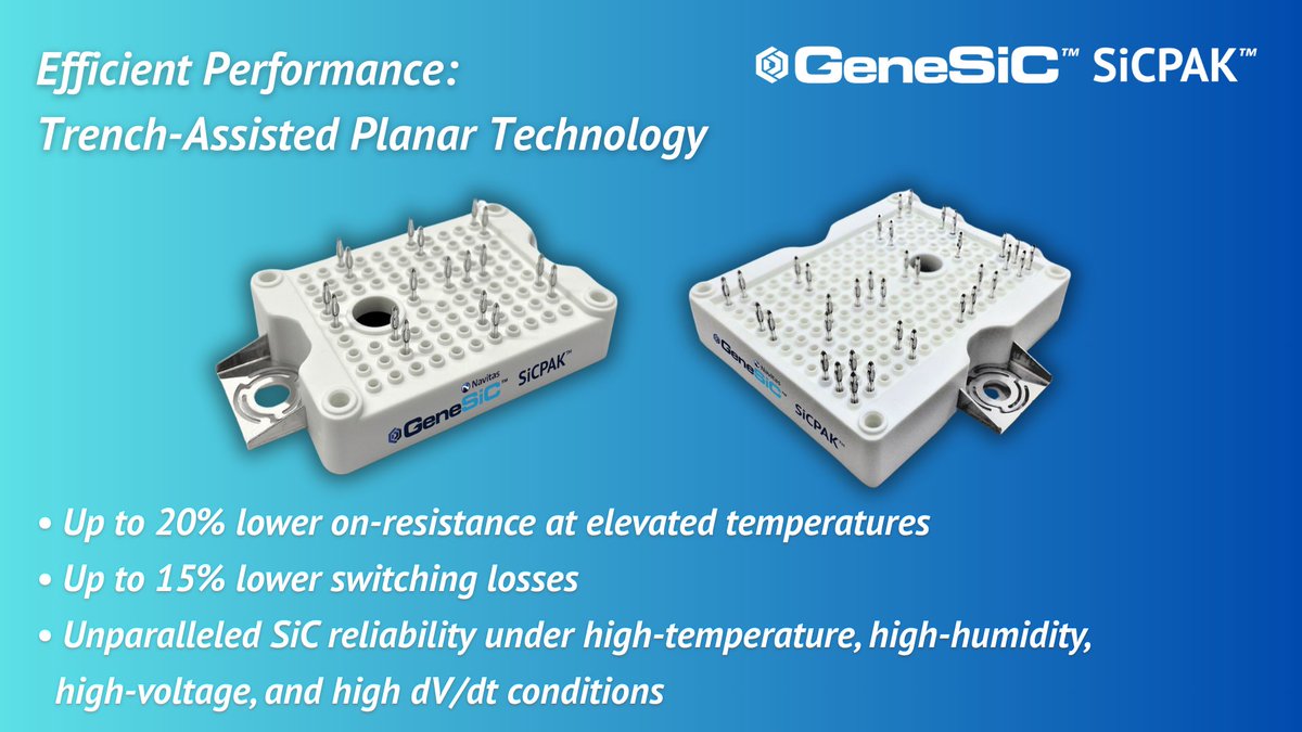 Navitas SiCPAK™ – Efficient, Reliable, High-Power Performance!

Learn more about our GeneSiC technology here: loom.ly/ulzgyQA

#Navitas #AI #SiC #PowerModules #GeneSiC #HighPerformance #WideBandgap #Semiconductor #PowerElectronics