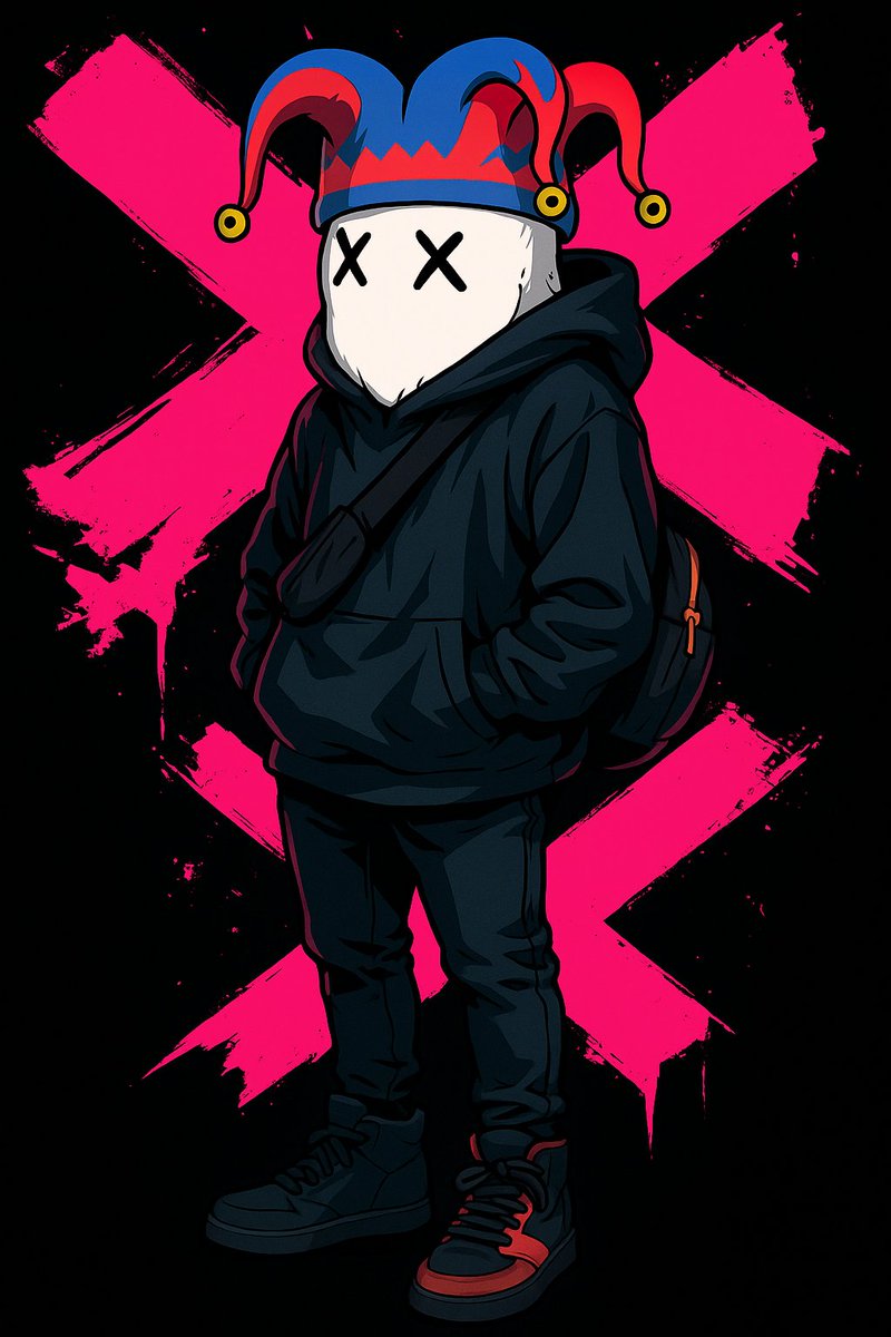 CZ83T's tweet photo. Streetwear silhouette.
Kaws-style X eyes.
Dark hoodie.
Backpack full of secrets.
Jester energy meets underground drip.
🕊️💀 #PIGEONS #XRPL #StreetArt
@DannyM_pigeons 

! https://t.co/qfrTXEhE1n