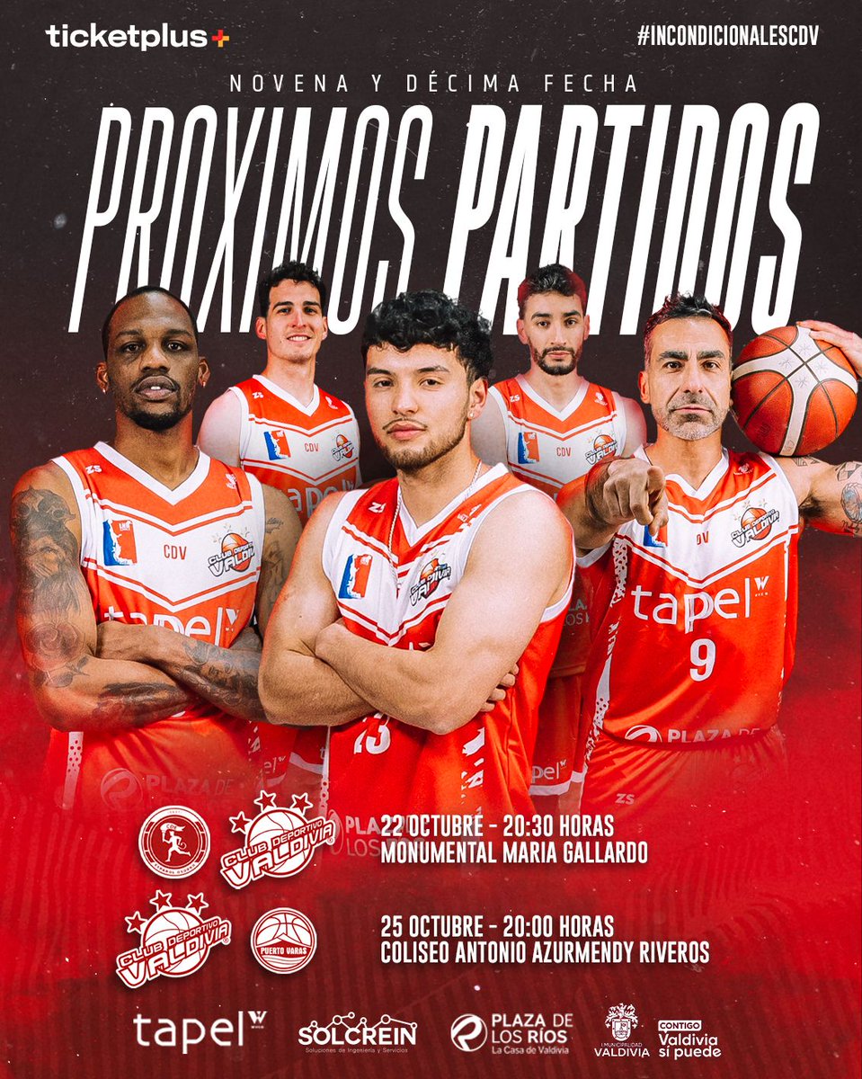 🇯🇪 | ¡COMENZAMOS A CERRAR LA FASE REGULAR!

PRÓXIMOS PARTIDOS
🆚 CD Español de Osorno

🆚 Puerto Varas Basket.
⌚️ Sábado 25 - 20:00 hrs.
🎟️ Entradas disponibles en Ticketplus.
🏟️ Coliseo Antonio Azurmendy.
📲 Disfruta del partido en Basquetpass.

ticketplus.cl/events/cd-vald…