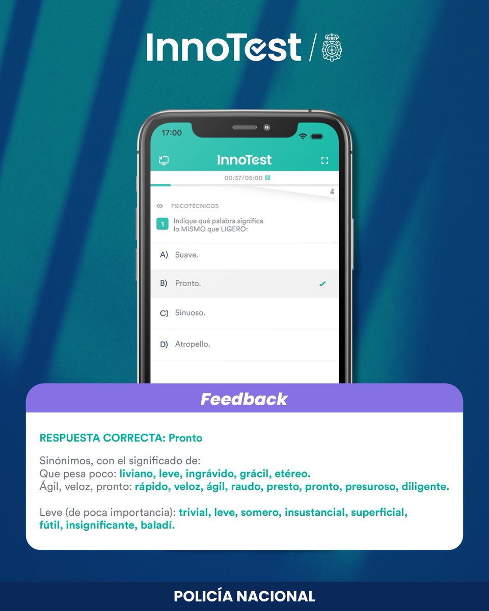 InnoTestES's tweet image. ¿Y tú, habrías acertado una de las preguntas más falladas en la oposición de Policía Nacional? 👀

#PreguntasMasFalladas #InnoTest #PoliciaNacional #Oposiciones2025